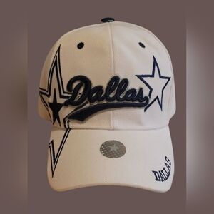 VINTAGE DALLAS CITY DALLAS COWBOYS WHITE & BLUE EMBROIDERED CAP STRAP BACK HAT ~